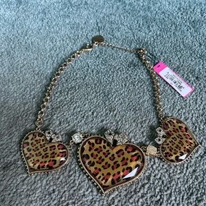 Betsey Johnson Leopard Print Heart Necklace